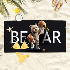 Basketball Bear Pattern Large Beach Towel Quick Drying Soft Water Absorbent