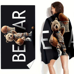 Basketball Bear Pattern Large Beach Towel Quick Drying Soft Water Absorbent