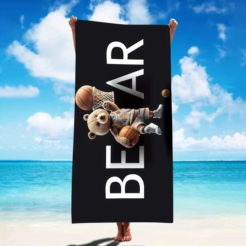 Basketball Bear Pattern Large Beach Towel Quick Drying Soft Water Absorbent