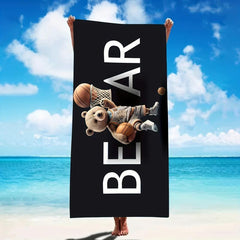 Basketball Bear Pattern Large Beach Towel Quick Drying Soft Water Absorbent