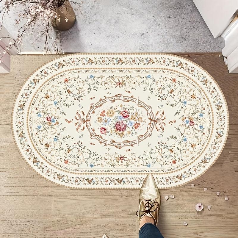 Retro Persian Floor Mat Soft Area Rug Machine Washable Bath Mat Oval Carpet