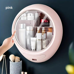 Wall Mount Makeup Storage Box Large Capacity No Punching With Lid & Drawer