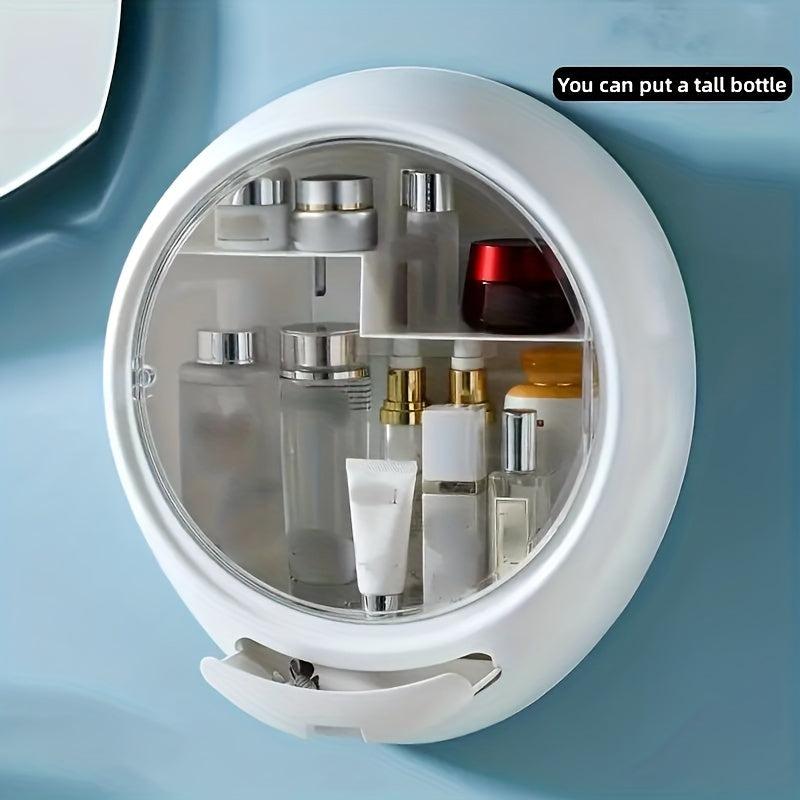 Wall Mount Makeup Storage Box Large Capacity No Punching With Lid & Drawer