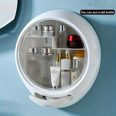 Wall Mount Makeup Storage Box Large Capacity No Punching With Lid & Drawer