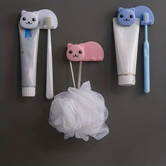 Cat Wall Mounted Toothpaste & Toothbrush Holder