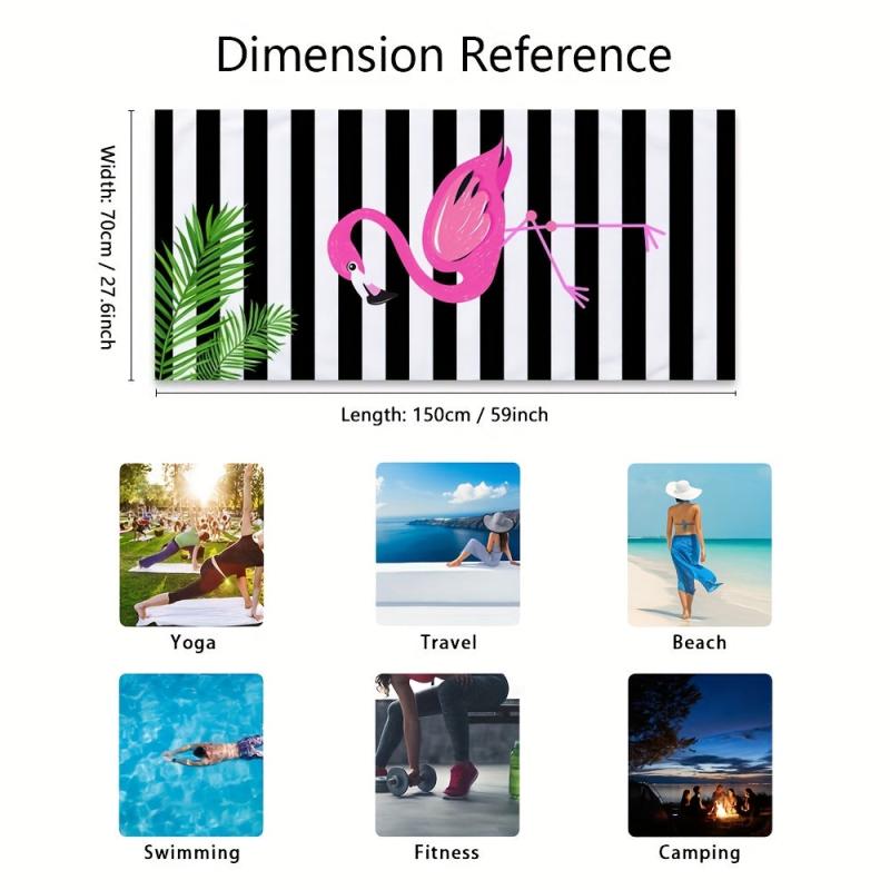 Stripes & Flamingo Print Beach Towel Water Absorbent Lightweight Microfiber Blan