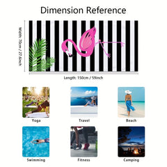 Stripes & Flamingo Print Beach Towel Water Absorbent Lightweight Microfiber Blan