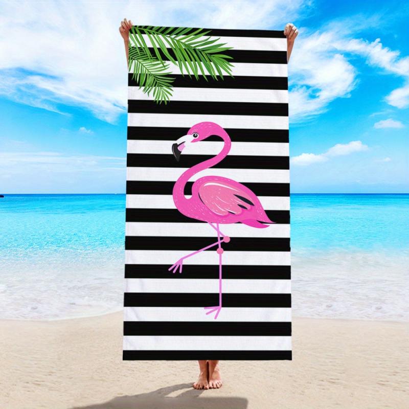 Stripes & Flamingo Print Beach Towel Water Absorbent Lightweight Microfiber Blan
