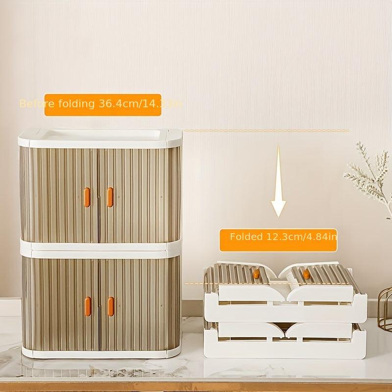 2pcs Stackable Plastic Storage Box with Clear Double Door Lid for Desk Supplies