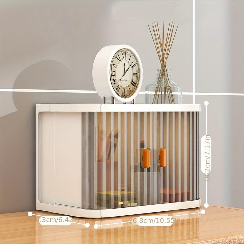 2pcs Stackable Plastic Storage Box with Clear Double Door Lid for Desk Supplies