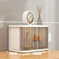 2pcs Stackable Plastic Storage Box with Clear Double Door Lid for Desk Supplies
