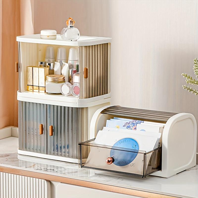 2pcs Stackable Plastic Storage Box with Clear Double Door Lid for Desk Supplies