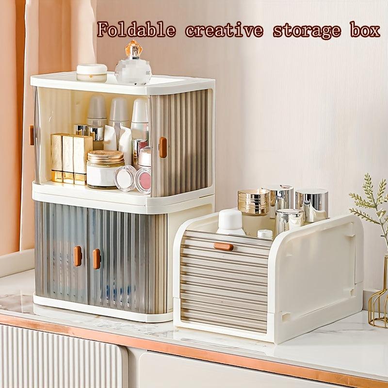 2pcs Stackable Plastic Storage Box with Clear Double Door Lid for Desk Supplies