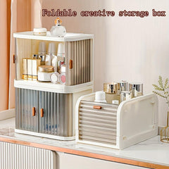 2pcs Stackable Plastic Storage Box with Clear Double Door Lid for Desk Supplies