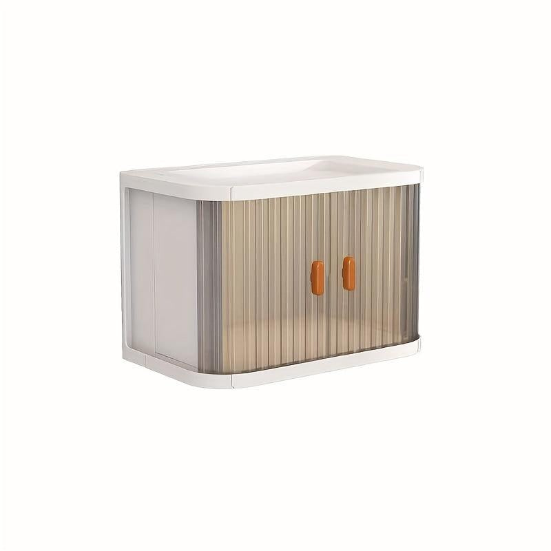 2pcs Stackable Plastic Storage Box with Clear Double Door Lid for Desk Supplies