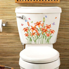 Flowers Butterfly Toilet Stickers Bathroom Self Adhesive Restroom Wall Decal