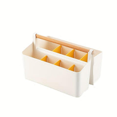 Portable Storage Box With Wooden Handle & Dividers for Art Supplies Crafts