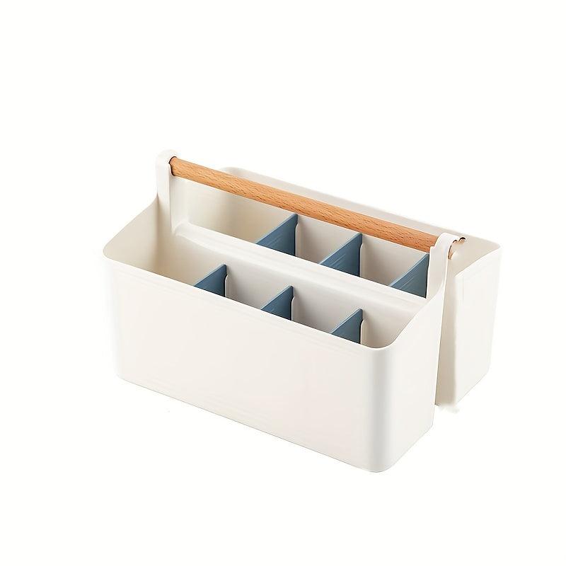 Portable Storage Box With Wooden Handle & Dividers for Art Supplies Crafts