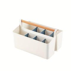 Portable Storage Box With Wooden Handle & Dividers for Art Supplies Crafts