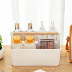 Portable Storage Box With Wooden Handle & Dividers for Art Supplies Crafts