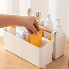 Portable Storage Box With Wooden Handle & Dividers for Art Supplies Crafts