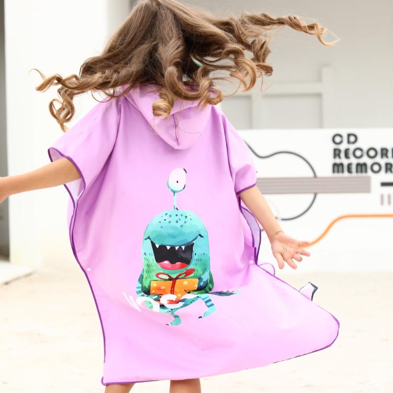 Kids Hooded Beach Towel Microfiber Absorbent Bath Towel