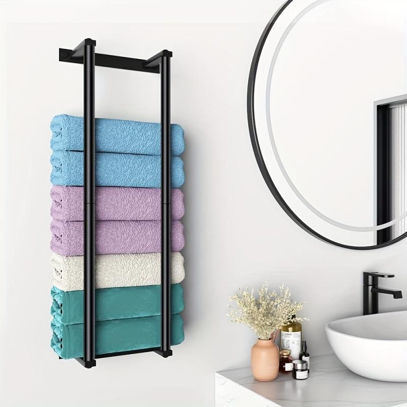 2 Pole Bathroom Wall Towel Rack Metal Bath Towel Storage