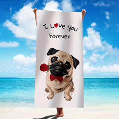 Dog & Letter Rose Pattern Beach Towel Modern Square Large Microfiber