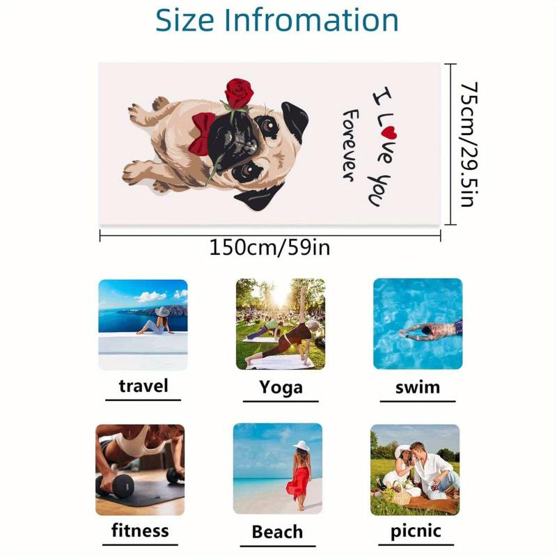 Dog & Letter Rose Pattern Beach Towel Modern Square Large Microfiber