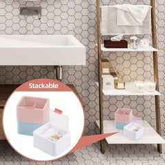 Plastic Cotton Swab Holder 2 Grids with Lid Cotton Pads Storage Box