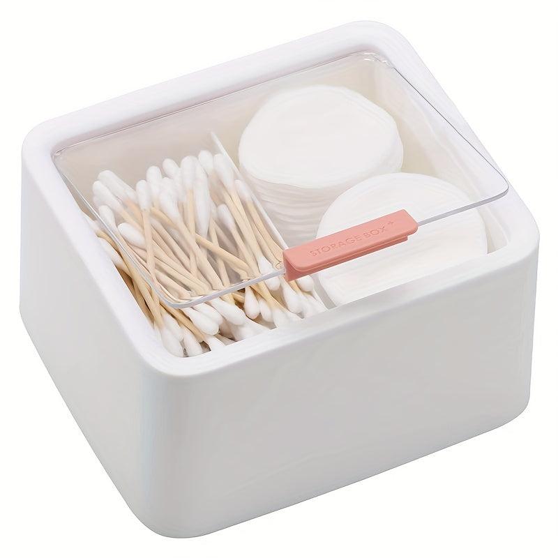 Plastic Cotton Swab Holder 2 Grids with Lid Cotton Pads Storage Box