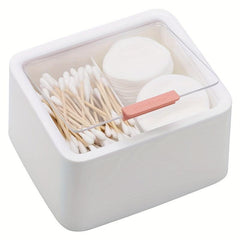 Plastic Cotton Swab Holder 2 Grids with Lid Cotton Pads Storage Box