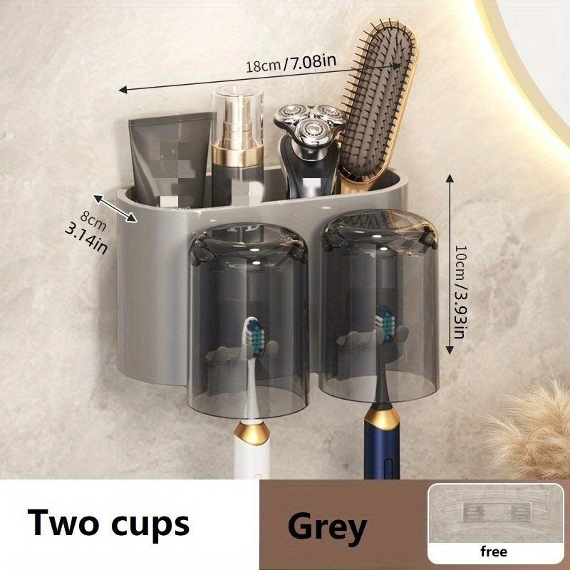 Toothbrush Holder With Gargle Cup Wall Mounted Toothbrush Storage Rack