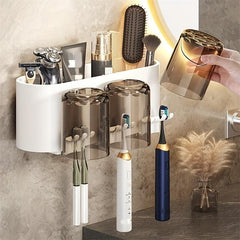 Toothbrush Holder With Gargle Cup Wall Mounted Toothbrush Storage Rack