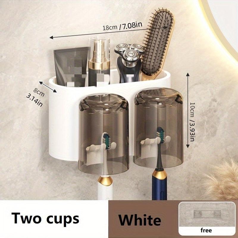 Toothbrush Holder With Gargle Cup Wall Mounted Toothbrush Storage Rack