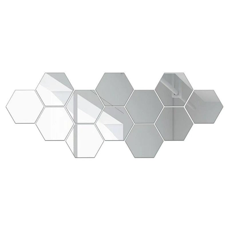 12pcs Hexagon Mirror Sticker Self Adhesive Wall Decals Golden