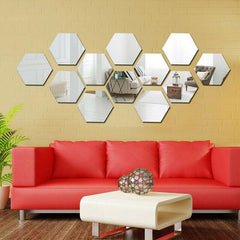 12pcs Hexagon Mirror Sticker Self Adhesive Wall Decals Golden