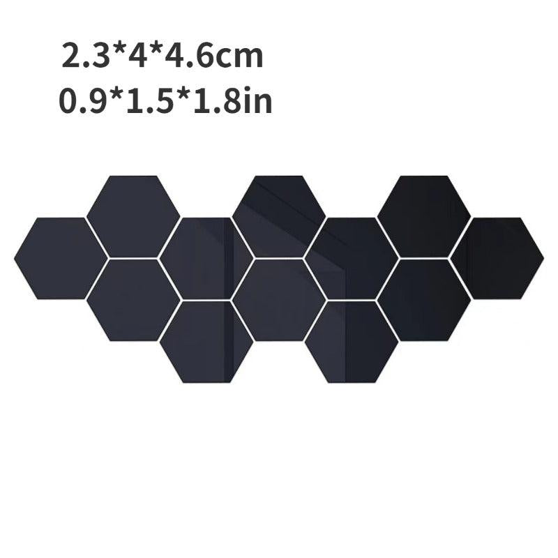 12pcs Hexagon Mirror Sticker Self Adhesive Wall Decals Golden
