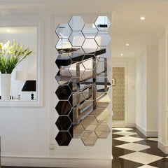 12pcs Hexagon Mirror Sticker Self Adhesive Wall Decals Golden