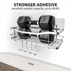 Wall Mounted Bathroom Storage Rack with 4 Hooks