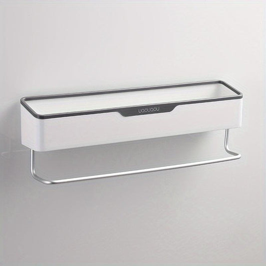 Bathroom Storage Rack with Towel Bar Self Adhesive Wall Mounted Shelf