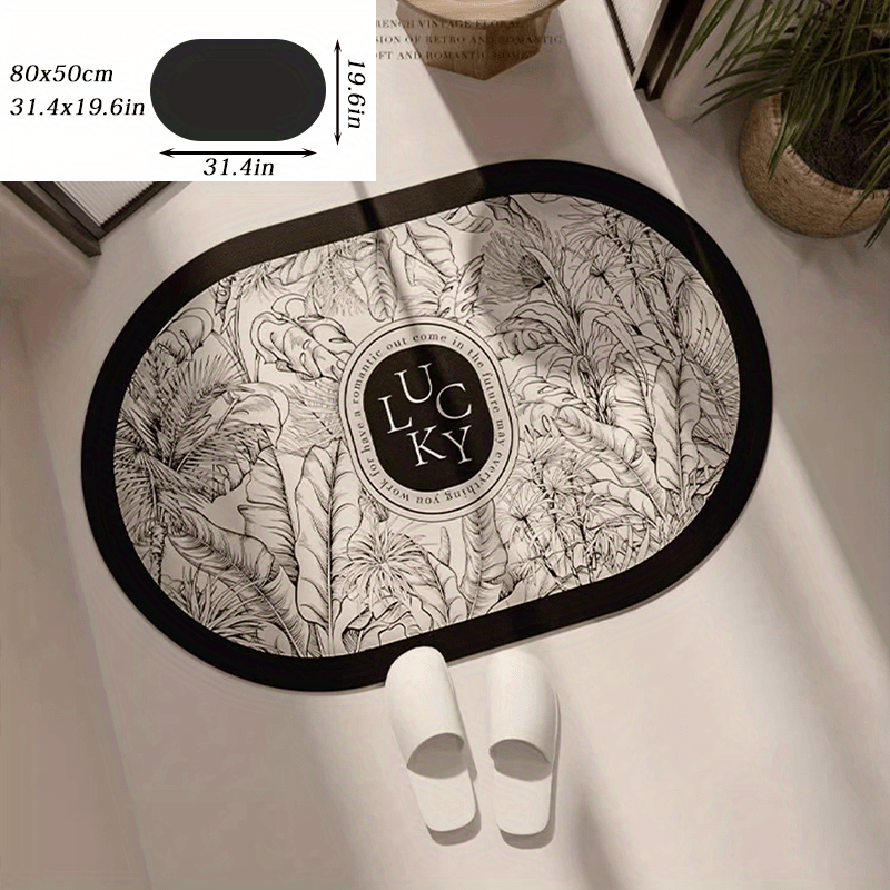 Retro Leaf Pattern Floor Mat Soft Diatom Mud Bath Rug Non-slip Oval Car