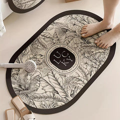 Retro Leaf Pattern Floor Mat Soft Diatom Mud Bath Rug Non-slip Oval Car