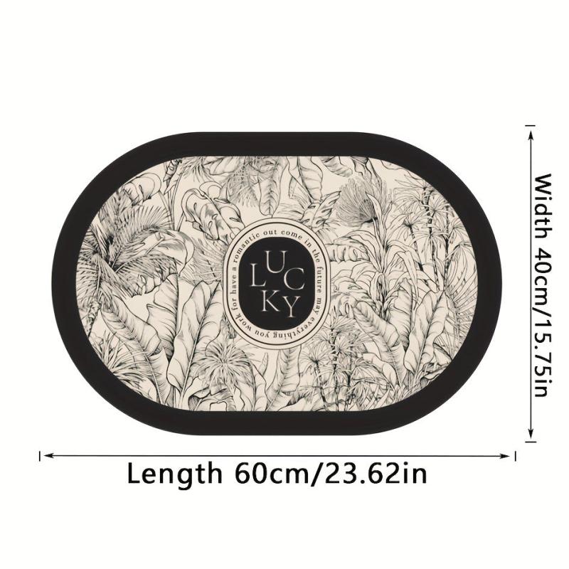 Retro Leaf Pattern Floor Mat Soft Diatom Mud Bath Rug Non-slip Oval Car