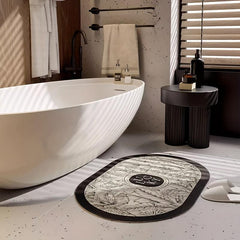 Retro Leaf Pattern Floor Mat Soft Diatom Mud Bath Rug Non-slip Oval Car
