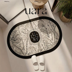 Retro Leaf Pattern Floor Mat Soft Diatom Mud Bath Rug Non-slip Oval Car