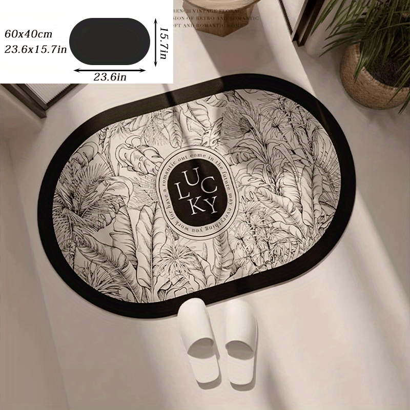 Retro Leaf Pattern Floor Mat Soft Diatom Mud Bath Rug Non-slip Oval Car