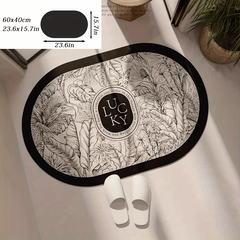 Retro Leaf Pattern Floor Mat Soft Diatom Mud Bath Rug Non-slip Oval Car