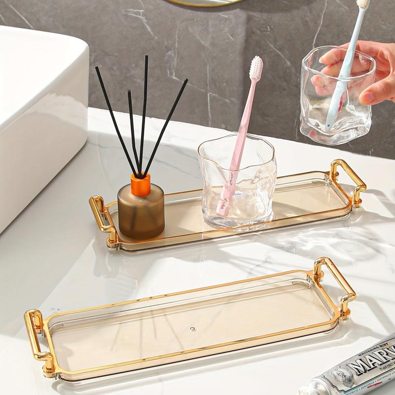 Clear Rectangular Bathroom Tray with Handle