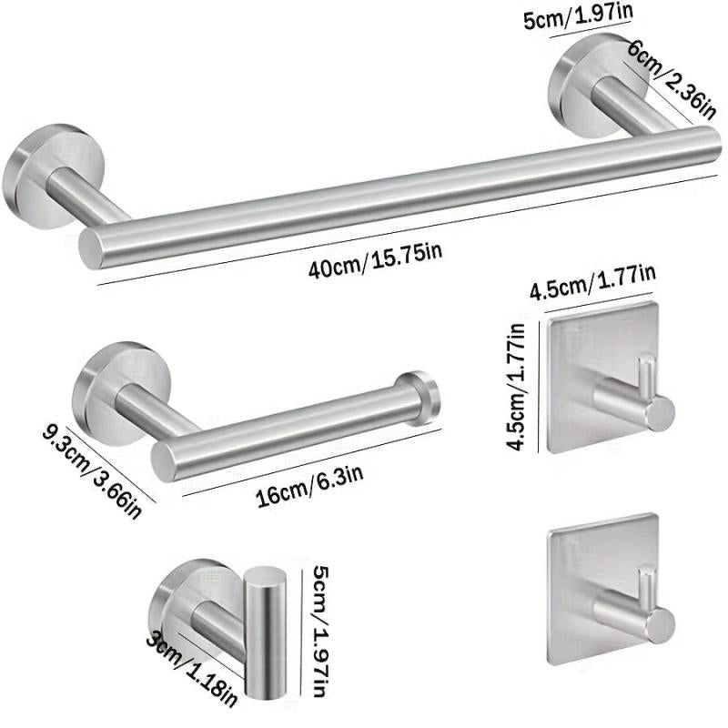 5pcs Stainless Steel Bathroom Accessories Set Towel Bar Toilet Paper Holder